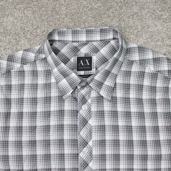 A/X Armani Exchange Shirt Mens Lage Gray/White 100% Cotton Short Sleeve Button - Picture 5 of 13